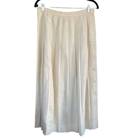 SK1 VTG J.G. Hook Pleated Linen Maxi Skirt White Size 14‎ - Picture 1 of 9